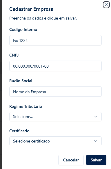 Painel de edição da empresa