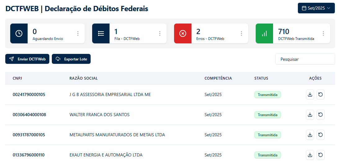 Tela principal do Módulo DCTFWeb