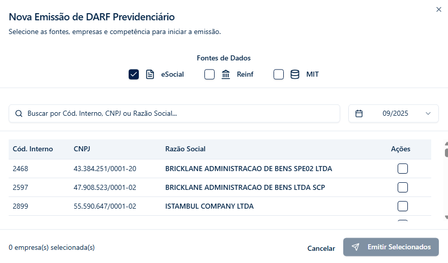Modal de Nova Emissão de DARF Previdenciário